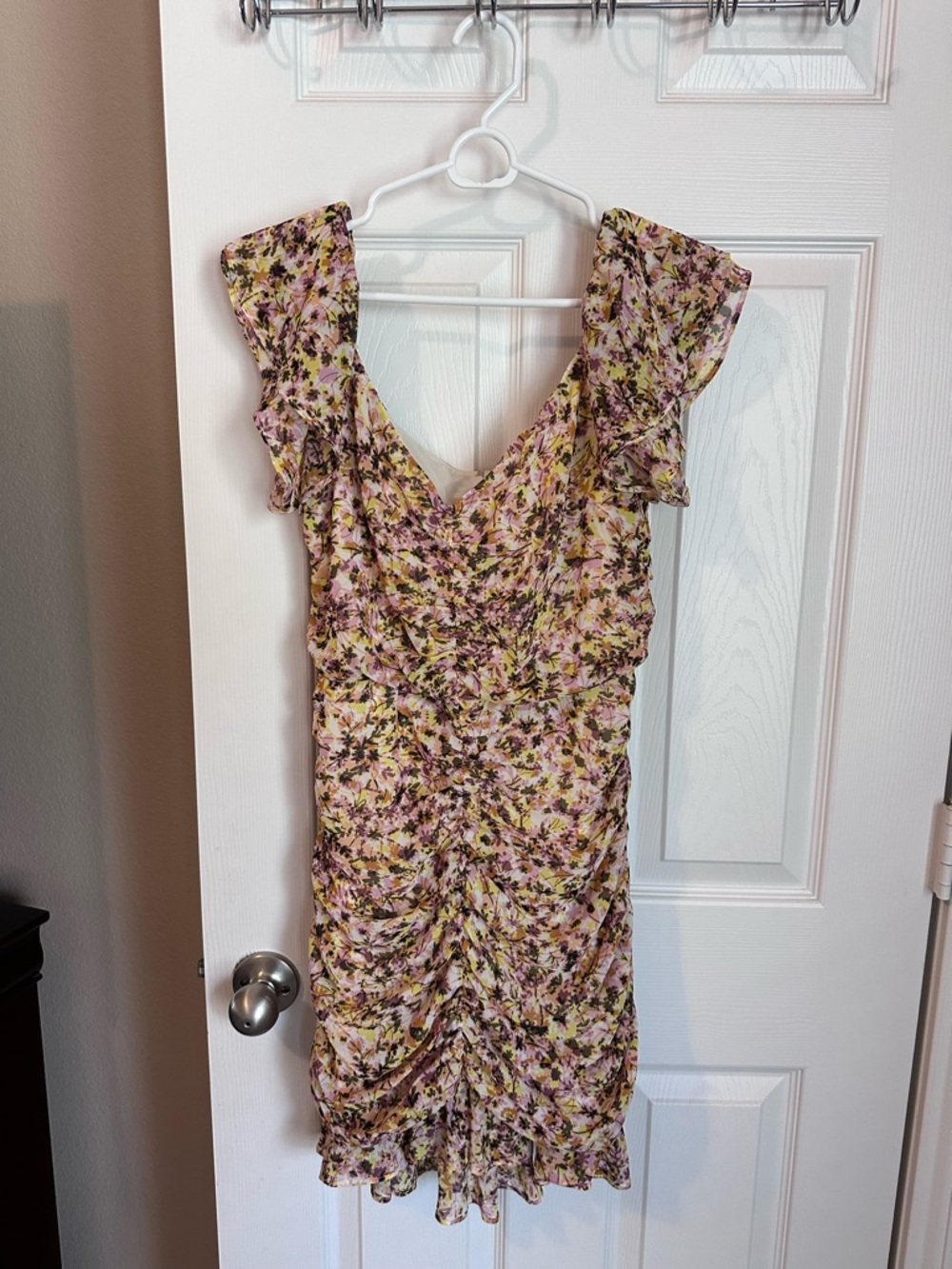 Astr Floral Ruffle Mini Dress in Pink and yellow
